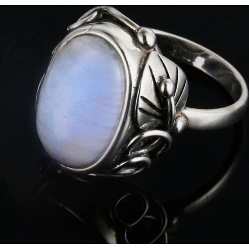 Oval 11x17MM Moonstone Rings for Men Women 925 Sterling Silver Jewelry Ring Party Wedding Anniversary Gift Vintage Ring