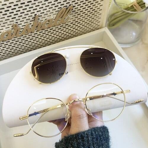 2 In 1 Round Polarized Sunglasses Women Men Magnetic Anti Glare Driving Clips On Transparent Optical Glasses Frame Luxury Design