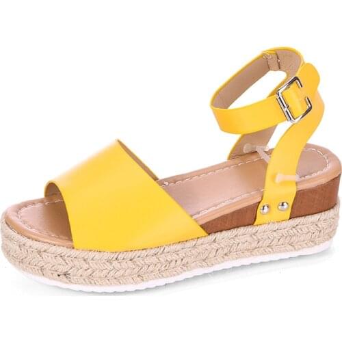 Summer Women Yellow Fish Mouth Ankle Strap Platform Sandals Female Plus Size Chaussures Punk Chunky Shoes Zapatillas Mujer New
