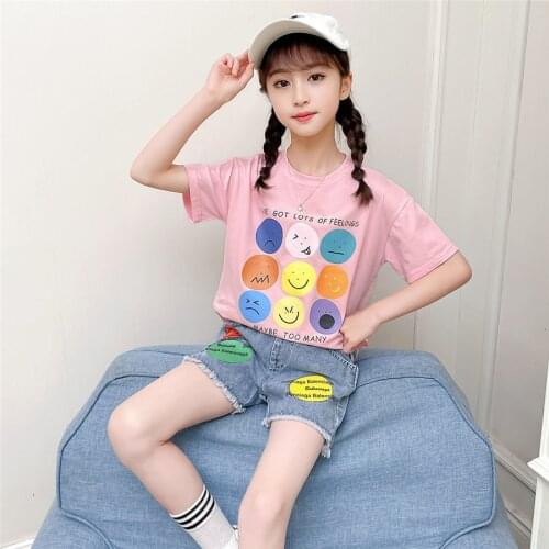 Summer Casual Kids Baby Girl Cotton short Sleeve T-shirt Tops+ Denim Shorts Children Jeans Clothes Tracksuit