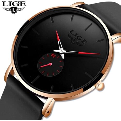 LIGE Mens Watches Top Brand Luxury Black Quartz Men Watch Drop Shipping Silicone Strap Casual Sport Male Relogio Masculino 10006