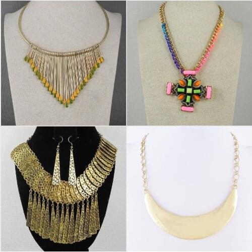 Fashion Jewelry Necklace Pendent Golden Enamel Earpicks Tassle Collar Multi Color Cross Retro Metal Strips Tassel Earrin