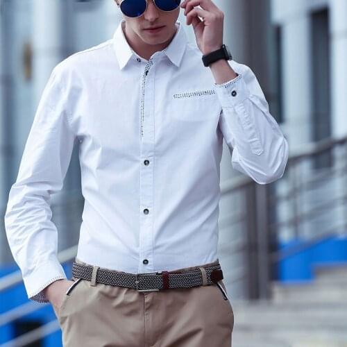 Spring Autumn Man Single Breasted 100% Cotton Male Navy White Grey Long Sleeve Solid Business Formal Men Dress Shirt