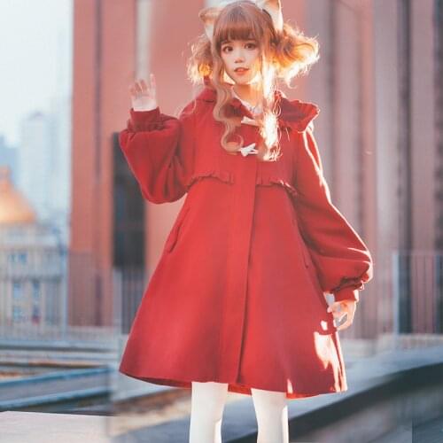 Autumn winter new Lolita winter plus velvet padded keep warm Lolita coat college style victorian jacket loose gothic lolita cos