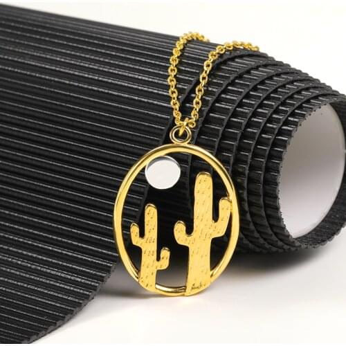 Minimalism Round Circle Charm Stainless Steel Accessories Moon Cactus Necklaces For Women Boho Jewelry Best Friend Gifts Bff