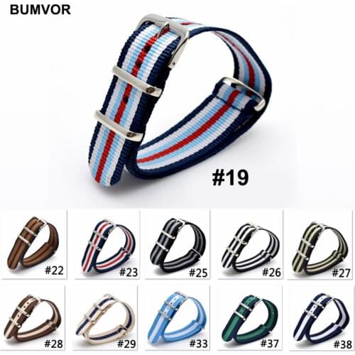 18mm 20mm Nato Army Sport Woven Nylon Strap Substitute DW Watchband Nato Military Striped Canvas Wristband Metal Buckle Belt