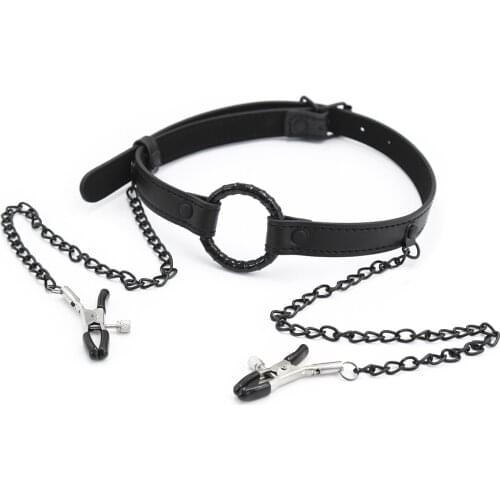 Adult Games Sex Mouth Gag with Chain Nipple Clamps Open Mouth Plug Nipple Clip Oral Sex Toys Sexual Toys BDSM Bondage Sex Games