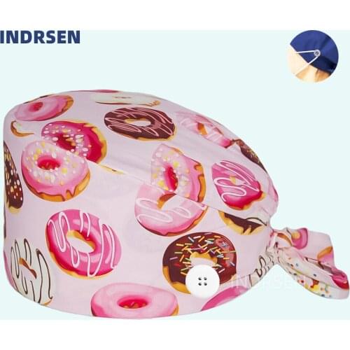 Donuts printing women and mens scrubs cap pet shop cap Nursing Cap Dust Cap Accessories lab work cap scrubs scrub cap long hair
