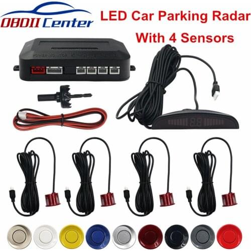 Car Parking Sensor LED Auto Reverse Backup Radar With 4 Sensors Automobile Parking System Detector Sound Alert Back Up Radar