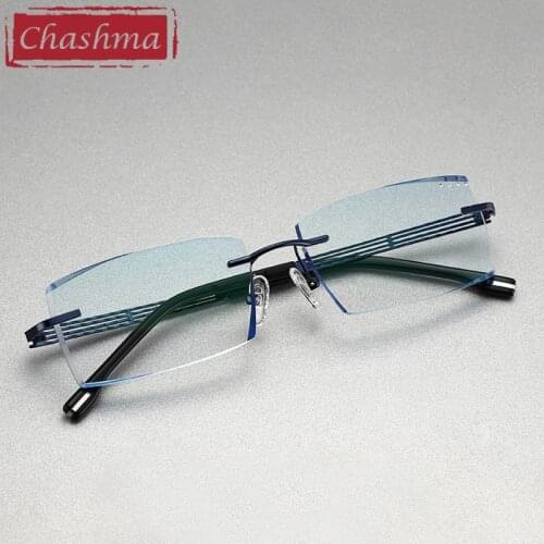 Titanium Prescription Lenses Eyewear Men Luxury Tint Lenses Myopia Reading Glasses Diamond Cutting Rimless Frame
