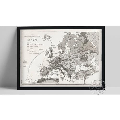 Europe Vintage Map Poster, Europe Geolog Features Wall Art, Geographical Study Educational Prints Art, Living Room Wall Decor