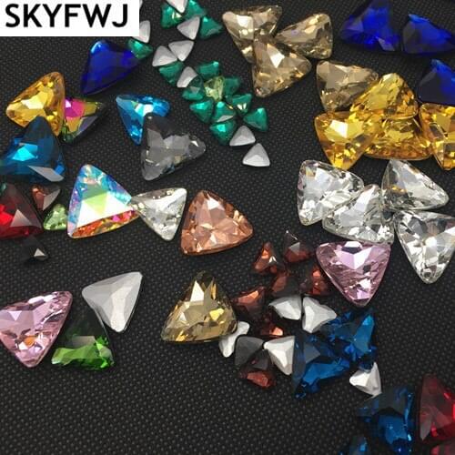 All Rest Colors Sizes 8mm,10mm,12mm,14,16mm,18mm,23mm Tri-angle Glass Crystal Pointback Fancy Stone Wedding Dress Decoration