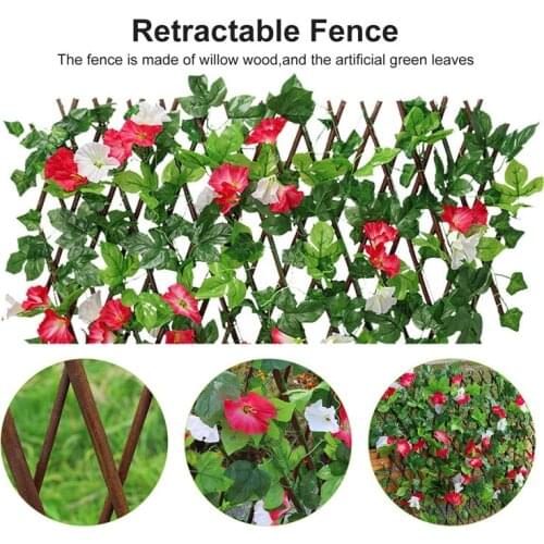 Retractable Wooden Fencing Trellis Artificial Morning Glory Flower Leaf Roll Privacy Hedge Wall Hanging Garden Decoration