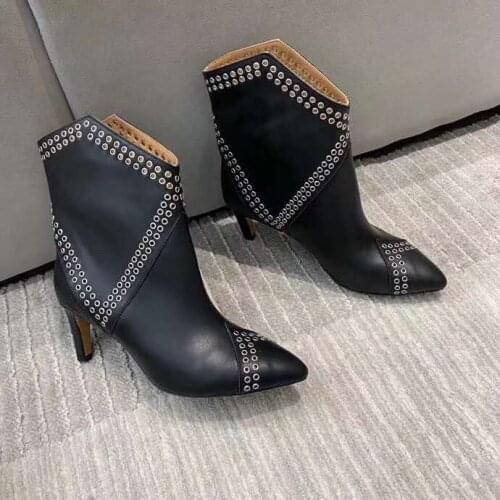 Women Shoes Paris Eyelet-embellished Ankle Boots Black Genuine Leather Eyelet