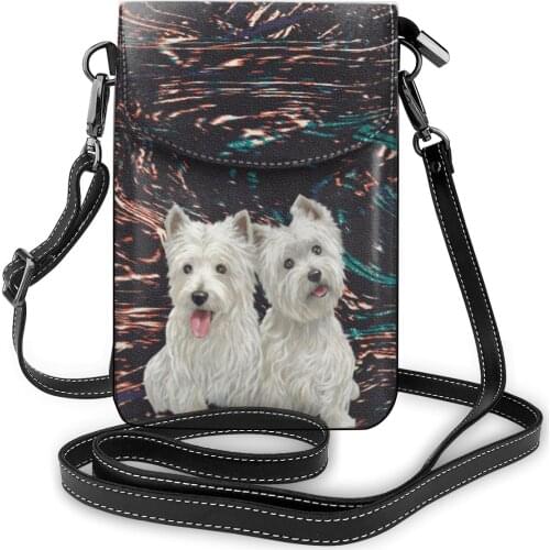 Westie Print Flap Shoulder Bags for Girls Purse West Highland White Terrier Leather Women Handbag Lady Crossbody Messenger Bag