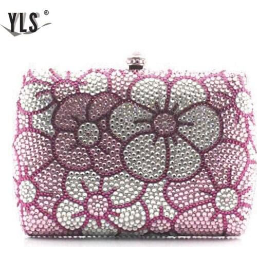 Women Elegant Floral Print Evening Crystal Diamond Clutch Bolso Mujer Silver Gold Bride Wedding Party Bag Purse Handbag