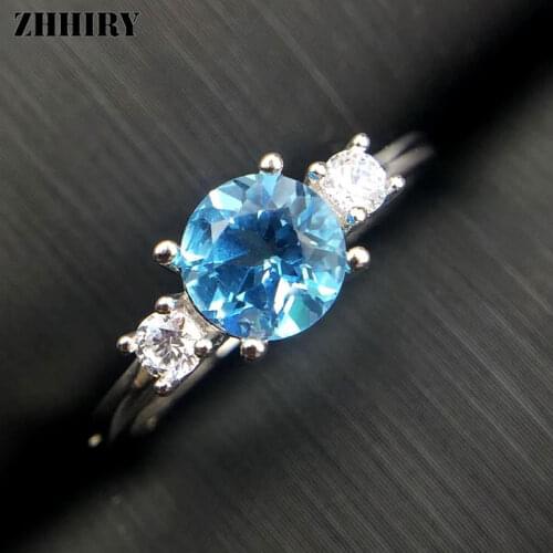 ZHHIRY Genuine Natural Blue Topaz 925 Sterling Silver Gemstone Ring For Women Rings Real Precious Fine Jewelry
