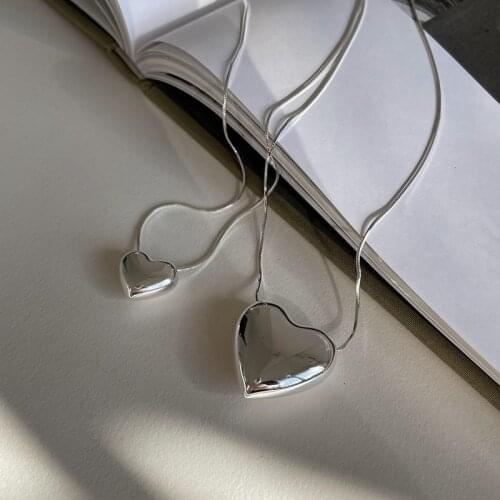 Blingbling Snake Bone Chain Love Heart Pendant Necklace Pure 925 Sterling Silver Heart Clavicle Chain Fine Jewelry for Women