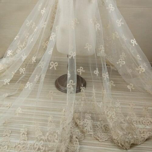 1Yard Bowknot Embroidery Net Lace Fabric White Tulle Dress Sewing African French Wedding Dress Lace Trimmings Sewing Accessories