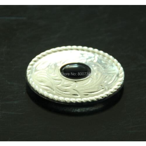 10pc Prairie Dust Oval Concho Sterling-Silver w/ Black Turquoise Stone Leather Belt Concho