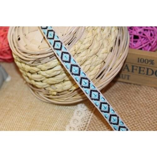 20yards/lot wide 1.2cm Woven Jacquard Ribbon blue and black quadrilateral design for curtain and clothing accessory LS-0965