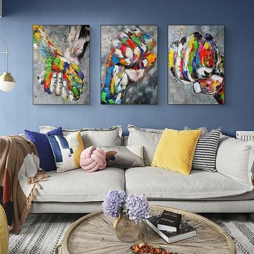 Abstract Watercolour Street Art Hand In Hand Fist Canvas Prints Painting Decor On Wall Art Mural Poster Picture For Living Room