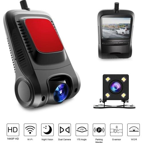 Car DVR 2.0 Full HD 1440P Wi-Fi Dual Lens Rear View DashCam Video Recorder Auto Camera Dash DVRs Car Motion Detector Registrar