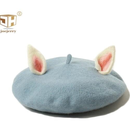 Cat Fox Ear Beret Wool Female Cute Girls Beret Lolita Childrens Beret Hat Kawaii Parent-child Cap