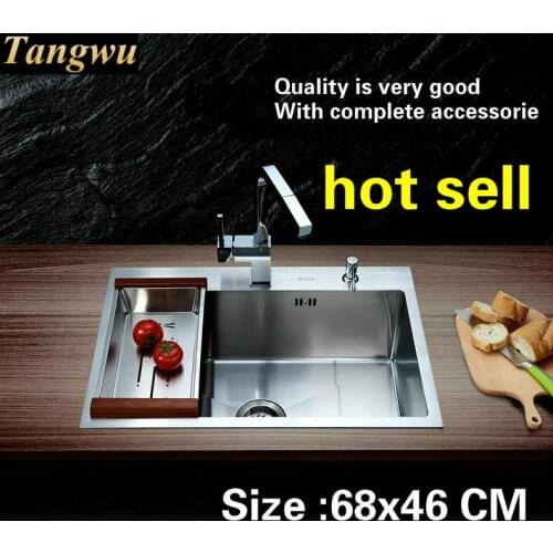 Free shipping Hot sell standard kitchen manual sink single trough durable 304 food grade stainless steel luxury 68x46 CM
