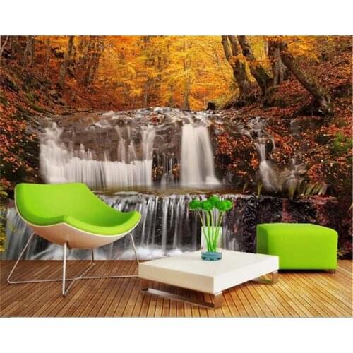 Free Shipping Custom HD What Print 3d Wallpaper Living Room Bedroom Beautiful Golden Autumn Waterfall Silk Wall Paper