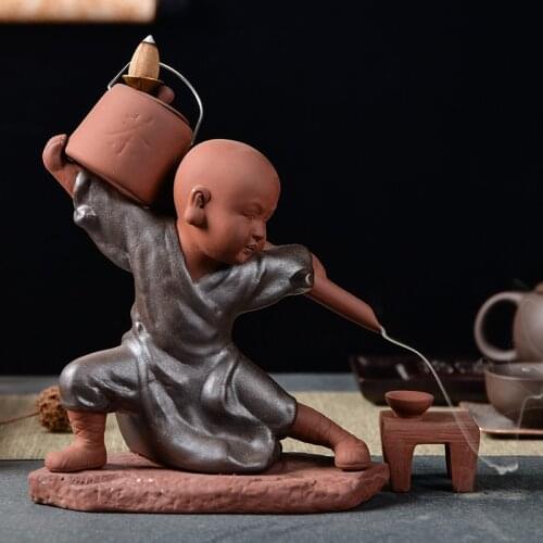Free Shipping Creative Backflow Incense Burner Zisha Tea Pets Tea Leaking Little Monk Tea Set Accessories Fun Tea Set Accessorie