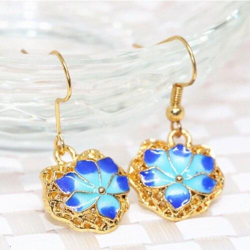 Free shipping wholesale price gold-color enamel cloisonne 14*16mm dangle earrings for women elegant jewelry making B2571