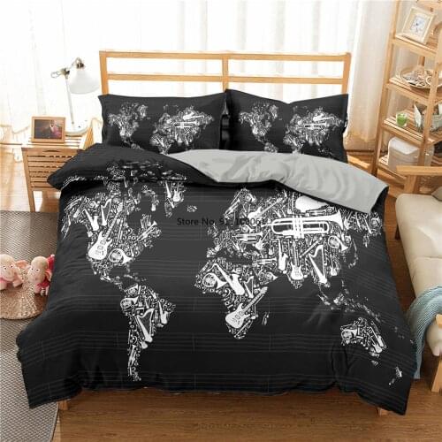 Black and White 3D Bedding Set Music Words Printed Duvet Cover Set Bedroom for Kids Girl Boy Single Twin Double Queen King Size