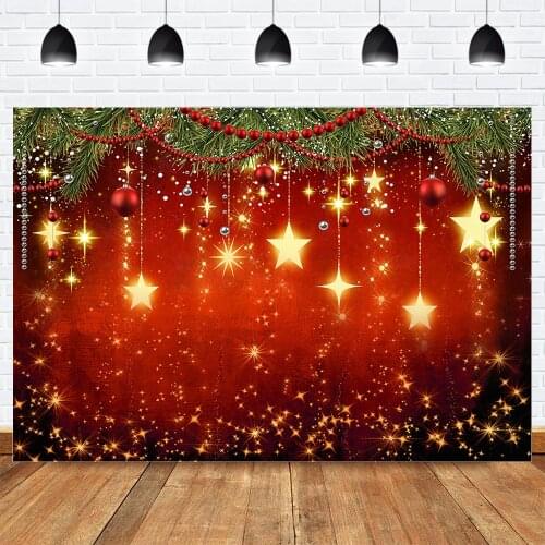 Red Glitter Christmas Photography Backdrop for Photo Studio Christmas Background Bells Shiny Stars Winter Newborn Photographic