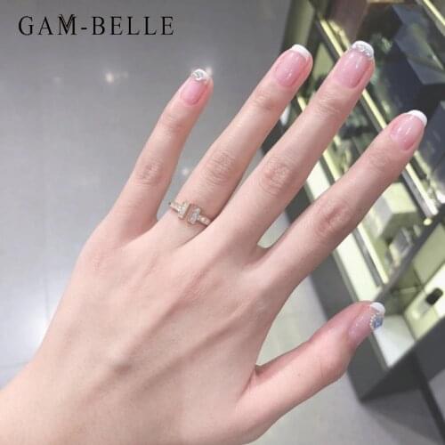 GAM-BELLE French White Tips Artificial False Nails With Rhinestones Luxury Fake Press On Nails Art Decoration DIY Manicure Tool