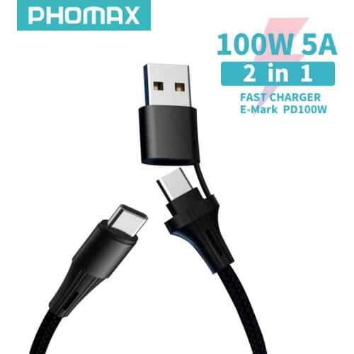 PHOMAX 2 in 1 USB C to C Cable 100W 5A E-Mark Fast Charging Nylon Braided Cord For xiaomi MacBook Pro Laptop iPhone Samsung S2
