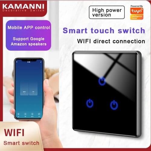KAMANNI WiFi Tuya Smart Home Switch 1/2/3 Gang Wireless App Control Google Home Black/Grey/Gold/White 3 Color Optional