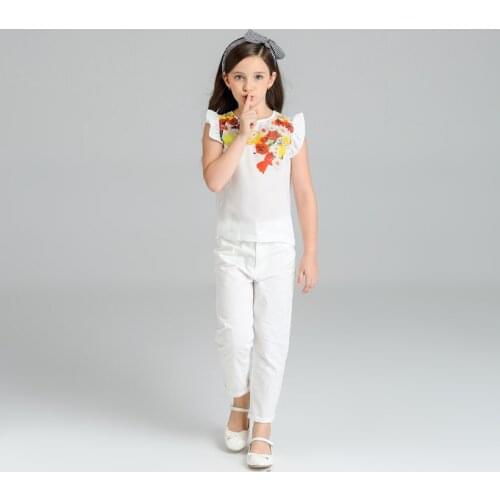 Flower Girls Clothing Sets 2021 Summer Fashion Casual 2pcs T-Shirt + Pants Girls Summer Set Princess Girls Clothes Sets