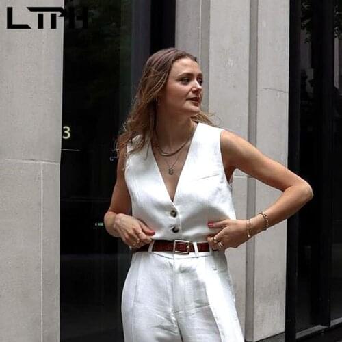 LTPH ins streetwear casual women vests jacket sleeveless V-Neck short coats solid suit-style cotton outerwear 2021 autumn new