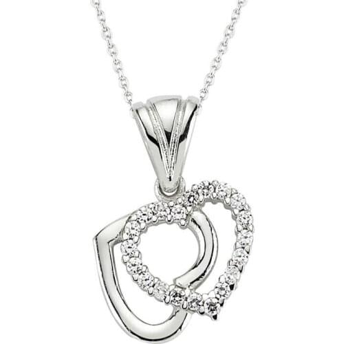 Real Silver 925 Jewelry Silver Double Heart Women Necklace