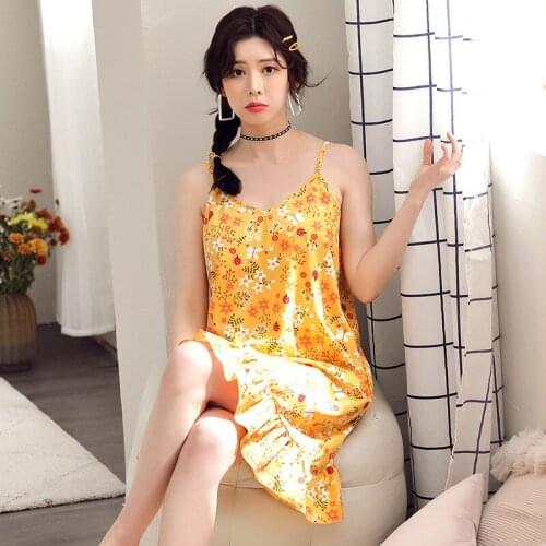 Nuisette Femme New Sexy Night Dress Women Large Size Summer Nightgowns Print Sleepwear Spaghetti Strap Nightshirt 3XL16 Color