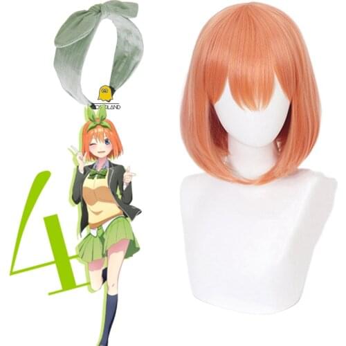 The Quintessential Quintuplets Nakano Yotsuba Cosplay Short Orange Wig Synthetic Hair Free Wig Cap Anime Girls Green Hairband