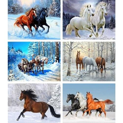 PDMDOG 5D Diamond Painting Horse Cross Stitch Animals Mosaic Embroidery Full Set Winter Rhinestone Pictures Decoration Home