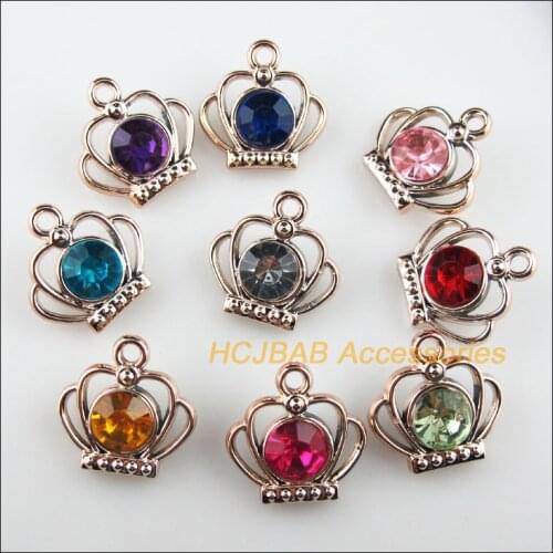 30 New Crown Charms Mixed Acrylic Pendants KC Gold Color 19mm