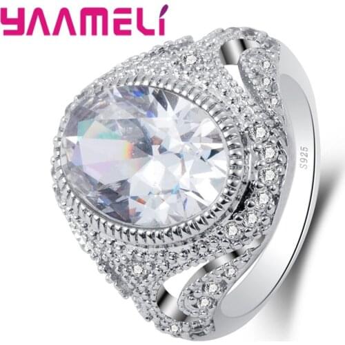 Clear Oval Crystal Store Cubic Zirconia Exquisite Solid 925 Sterling Silver Jewelry For Women Female Present Finger Ring