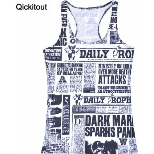 Qickitout Tops 2016 Summer Women Blouses Strapless Sleeveless Digital Print Casual News Newspapers Words Tank Tops Ladies' Vest