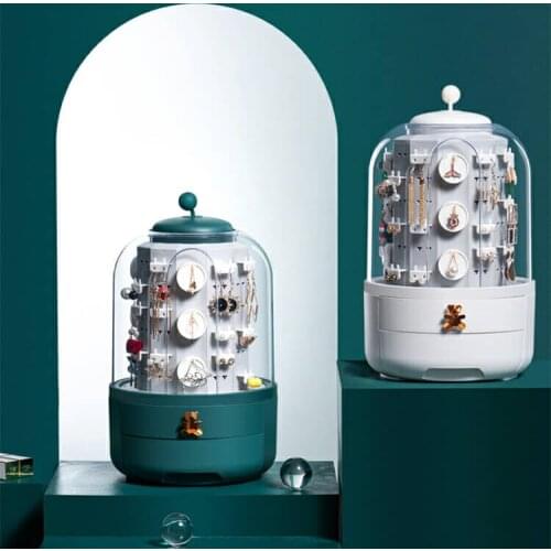 360 Rotating Jewelry Storage Box Jewelry Box Jewelry Organizer Display Travel Jewelry Case Boxes Button Leather Storage