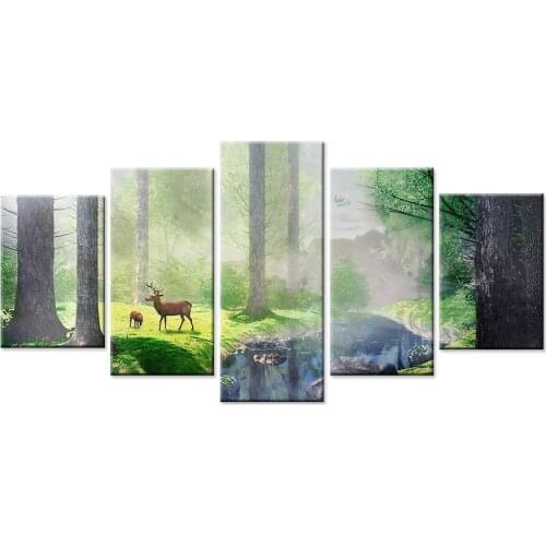 Modern Nordic Canvas Art Print and Poster Forest fawn landscape Bedroom Decor Canvas Painting Wall Picture Home Decoration