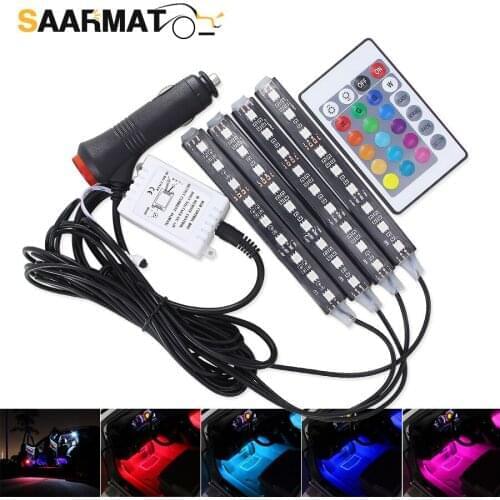 4pcs Car RGB LED Strip Light LED Strip Lights Colors Car Styling Decorative Atmosphere Lamps Car Interior Light With Remote 12V