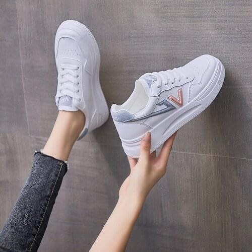 Women Shoes 2021 Fashion Increase White Shoes Women Breathable Casual Shoes Women Platform Lace Up Flat Shoes Zapatos De Mujer